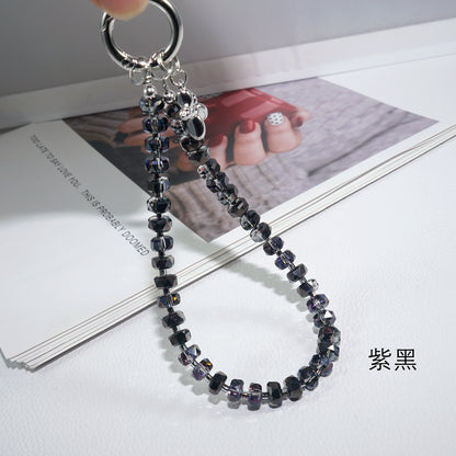 Purple and black wheel crystal beaded mobile phone strap