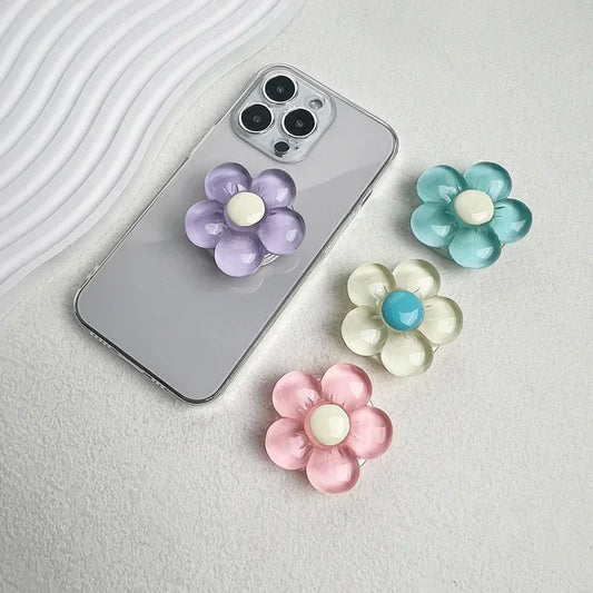Transparent resin candy color flower mobile phone holder foldable holder 1