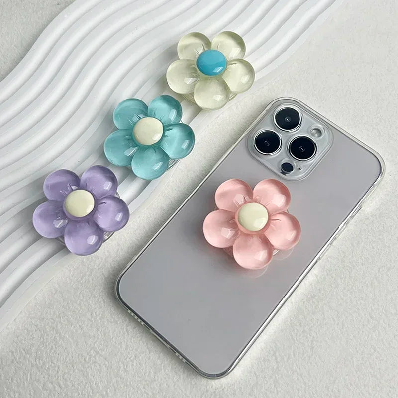 Transparent resin candy color flower mobile phone holder foldable holder 2