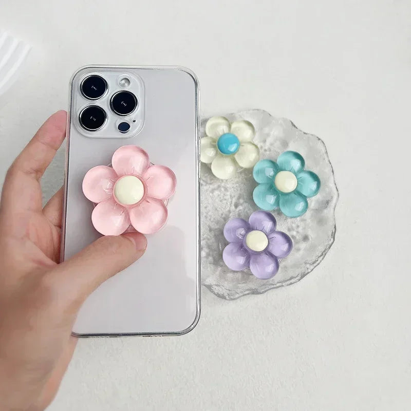 Transparent resin candy color flower mobile phone holder foldable holder 3