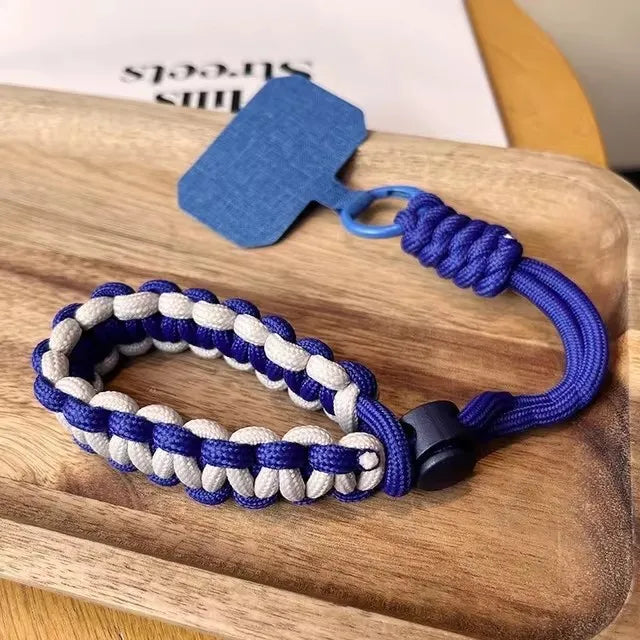 White and blue handwoven adjustable mobile phone universal lanyard wrist strap Outdoor sports convenient safety anti drop rope 